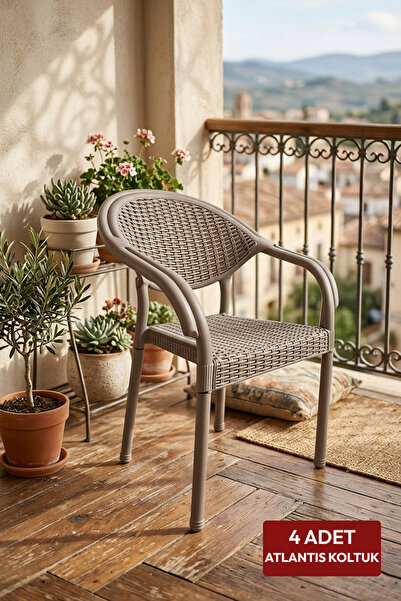 Alezy Atlantis Rattan Kollu Koltuk 4 Adet Cappucino