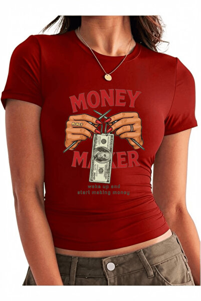 Vordevia Money Maker Printed Cotton Lycra Body Tee Crop T-Shirt