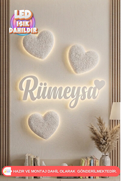 UmayBabyDekor 4’lü Set 3’ Kalp Pofuduk 1 Adet Kişiye Özel Çocuk Dekorasyon Ür...
