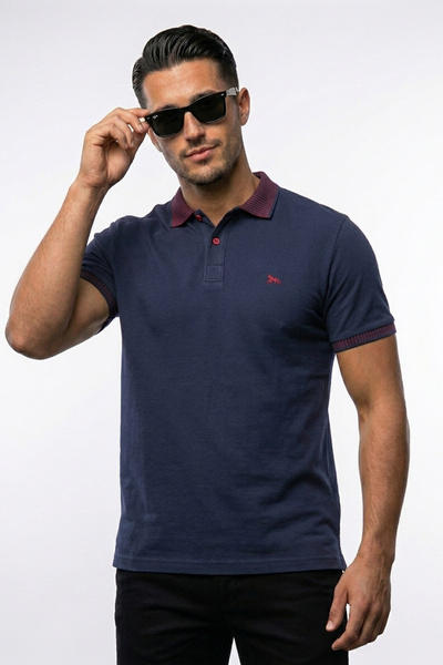 Abruzzo Ανδρικό μπλουζάκι Navy Blue Polo με λαιμόκοψη, κανονική εφαρμογή, 100...