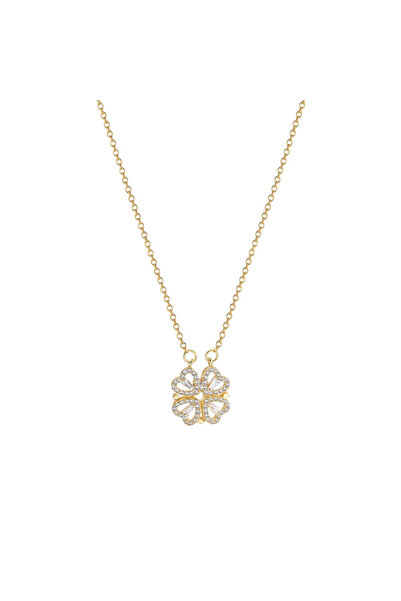 Black Season Foldable Zircon Clover Heart Necklace
