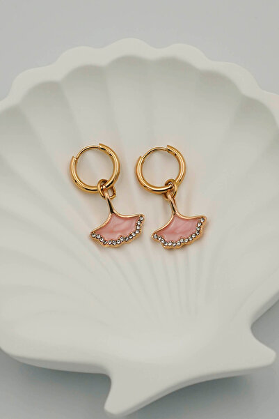 THE Steel Steel Gold Detailed Zircon Stone Dangle Hoop Earrings
