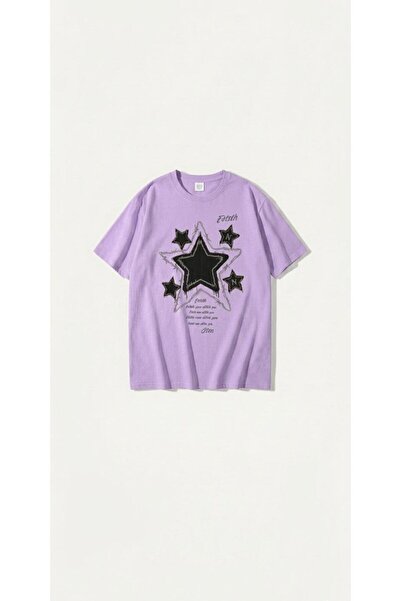 KOZİA OUTDOORS Women's Men's Unisex Star Print Crew Neck T-Shirt