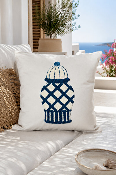 Pilloveland Husă de pernă brodată Punch - 43*43 cm - Albastru Iznik - PNK001
