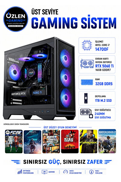 ÖZLEN XL5 İ7 14700F RTX 5060Tİ 16GB 32GB DDR5 RAM 1TB M.2 SSD Üst Seviye Oyun...