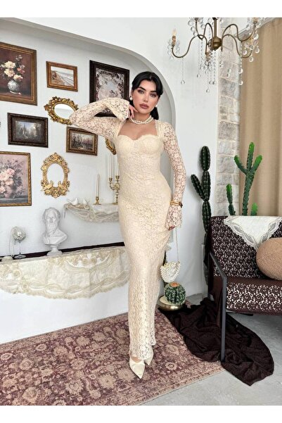 YURELİ Korse Detaylı Dantel Maxi Elbise