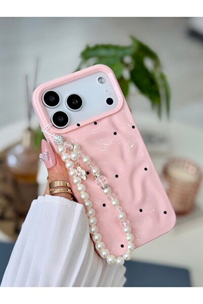 Go Aksesuar Iphone 17 Promax Uyumlu Pembe Charm Puantiye Tasarımlı Oyuncaklı Esnek Silikon Kılıf