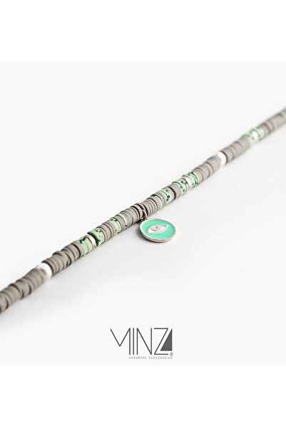 MINZA Green Eyes Women's Necklace, 925 Sterling Silver, Beaded Pendant Necklace, with Pearl & Fimo, Handmade Adjustable Jewelry