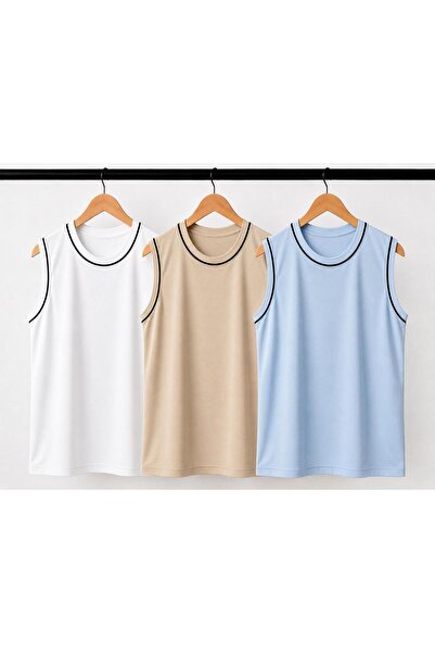 Kuraff Giyim Men's Daily Comfort Sleeveless (3-Piece) Battal Basic T-Shirt