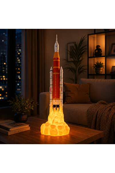 Baaloon Roket Lamba LED Gece Lambası 85 CM NASA Uzay Temalı Dekoratif Masa La...