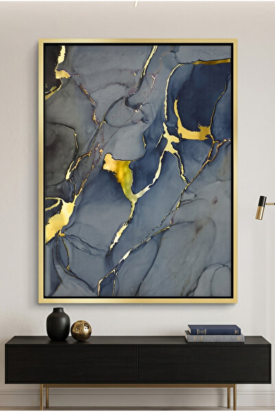 Jasmine Art Midnight Marble Abstract Wall Art | Framed Canvas Print with Gold...