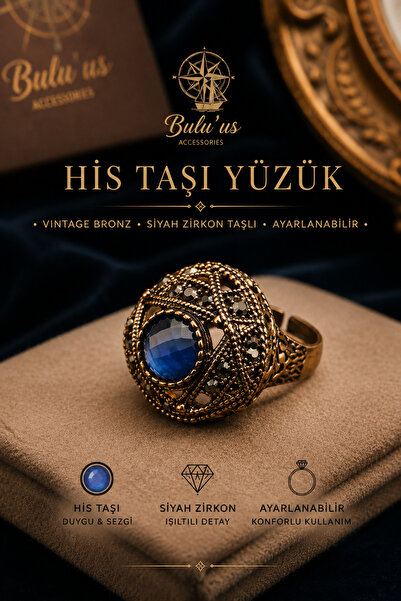 BULU'US ACCESSORIES Bulu'us Vintage Bronz His Taşı Yüzük – Siyah Zirkon Taşlı...