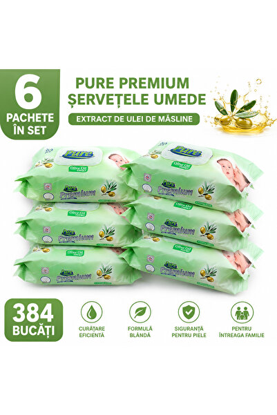 Pure Premium Set 6 x Șervețele Umede Olive Oil Extract, 64 Buc/Pachet, Total ...