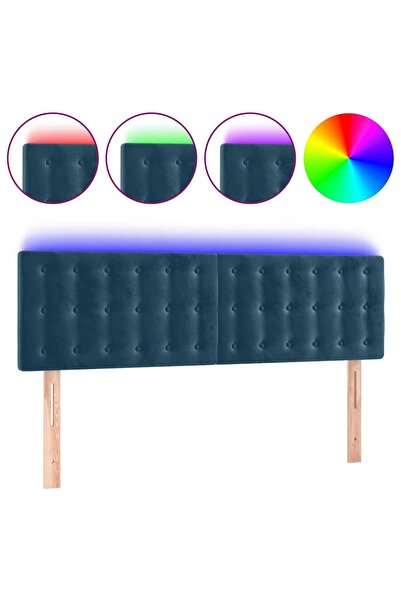vidaxl Tăblie de pat cu LED, albastru închis, 144x5x78/88 cm, catifea