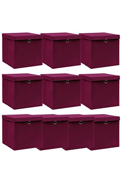 vidaxl Cutii de depozitare cu capac 10 buc. roșu închis 32 x 32 x 32 cm textil