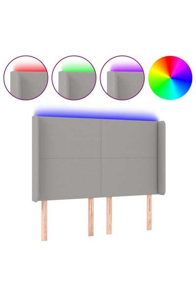 vidaxl Tăblie de pat cu LED, gri deschis, 147x16x118/128 cm, textil