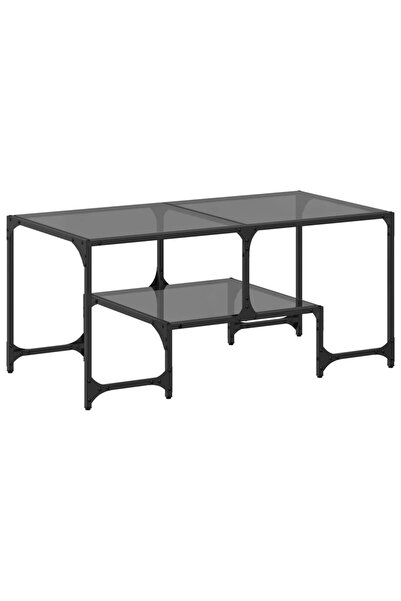 vidaxl Măsuță de cafea cu blat din sticlă neagră 98,5x50x45 cm oțel