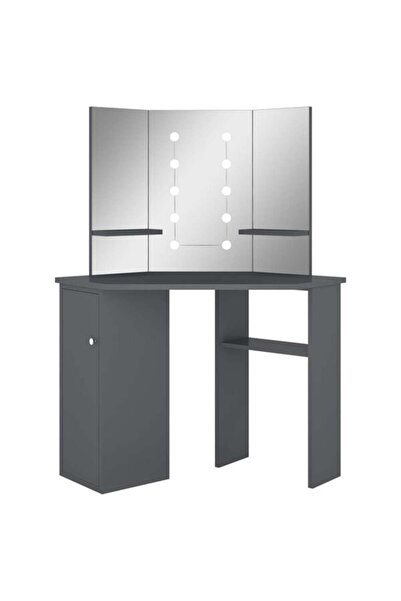 vidaxl Masă de toaletă de colț cu LED, Gri, 111 x 54 x 141,5 cm