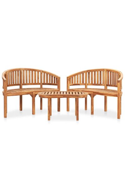 vidaxl Set de mobilier de grădină în formă de banană, 3 piese, din lemn masiv...