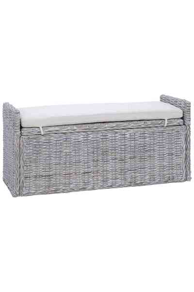vidaxl Bancă cu spațiu de depozitare Alb spălat 110 x 40 x 50 cm Ratan