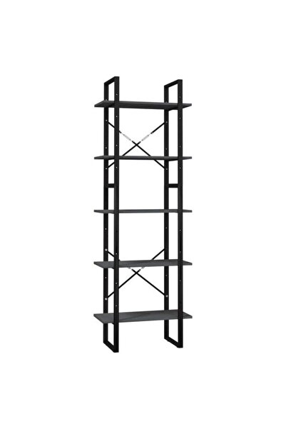 vidaxl Bibliotecă cu 5 rafturi, gri, 60 x 30 x 175 cm, lemn de pin