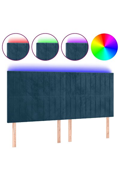 vidaxl Tăblie de pat cu LED, albastru închis, 160x5x118/128cm, catifea