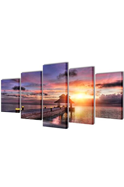 vidaxl Set de tablouri pe pânză cu imprimeu plajă și pavilion, 200 x 100 cm