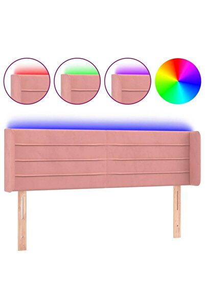 vidaxl Tăblie de pat cu LED, roz, 147x16x78/88 cm, catifea