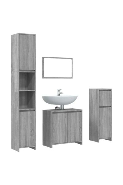 vidaxl Set mobilier baie, 4 piese, gri Sonoma, lemn prelucrat