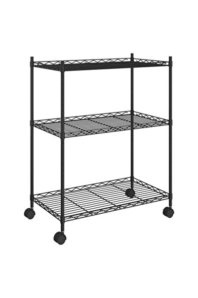 vidaxl Raft de depozitare cu roți, 3 niveluri, negru, 60 x 35 x 81 cm, 150 kg