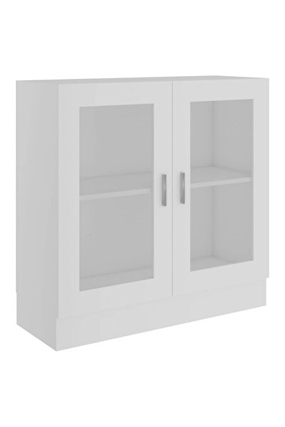 vidaxl Dulap cu vitrină, alb, 82,5 x 30,5 x 80 cm, lemn prelucrat