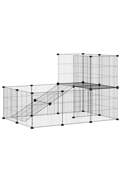 vidaxl Cușcă pentru animale de companie cu ușă, 20 panouri, neagră, 35 x 35 c...