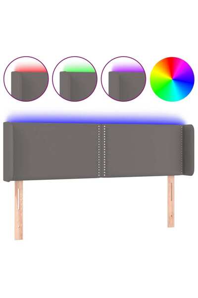 vidaxl Tăblie de pat cu LED, gri, 147x16x78/88 cm, piele ecologică