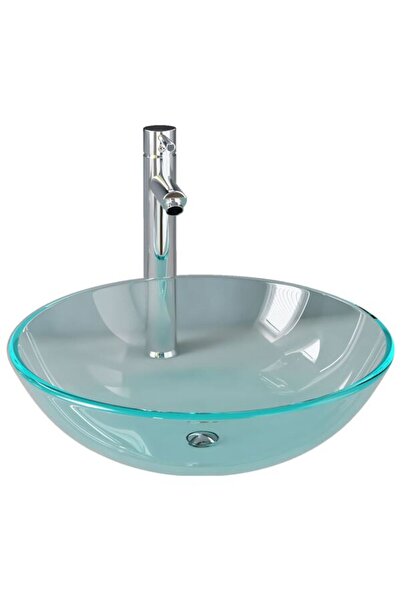 vidaxl Lavoar de baie cu baterie/scurgere cu buton, transparent, din sticlă
