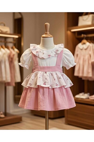 çilek bebe Çilek Bebek 100% Cotton Short Sleeve Salopet Dress
