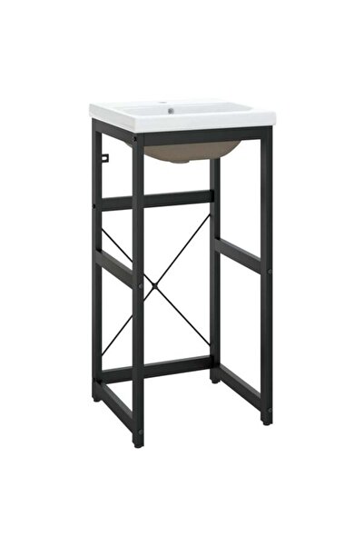 vidaxl Cadru pentru chiuvetă de baie cu chiuvetă încorporată, negru, fier