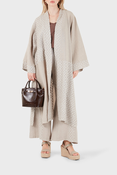 Via Dante 100% Linen Brode Embroidered Kimono Kimono 69912196