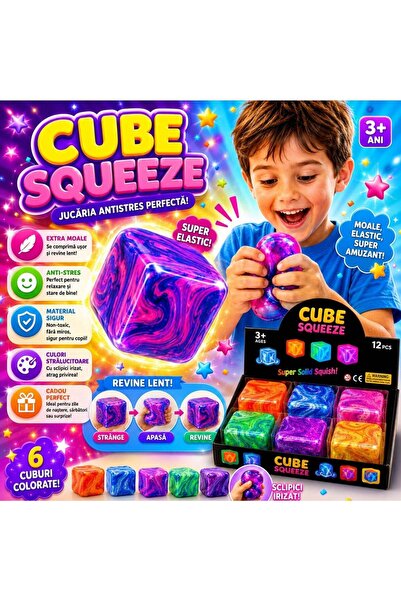 hey Cub Squishy Antistres 5 x 5 cm, Minge Cub de Strâns, Gel Elastic Extensib...