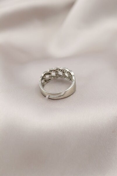 Generic Brand Silver Color Metal Chain Model Stone Women's Ring Adjustable an...