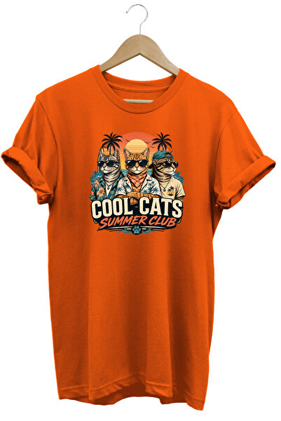 remonz تي شيرت Cool Cats Summer Club للجنسين مطبوع عليه قطة بتصميم صيفي عادي ...