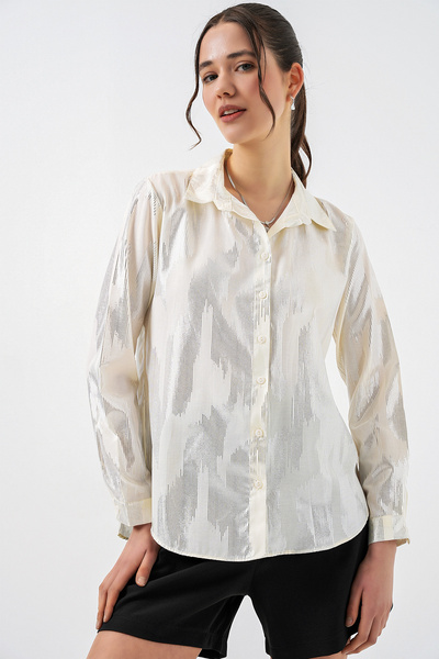 Merterium Women's Foil Patterned Shirt 1340 - A.Ecru