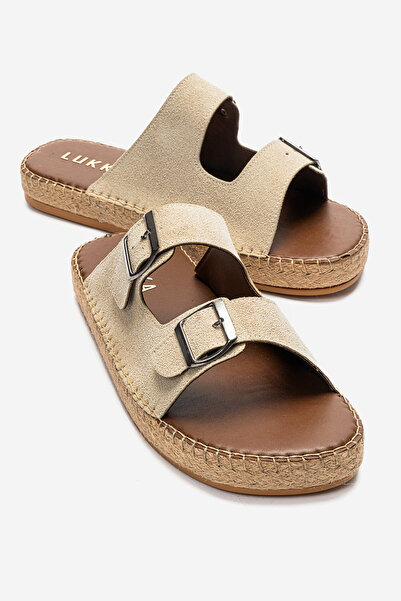 by selvi Lukka Shoes Matti Beige Suede Buckle Light Cork Sole Men's Slippers