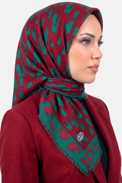 hadiora وشاح نسائي من قماش الديمي المزخرف باللون الأخضر الفوشيا