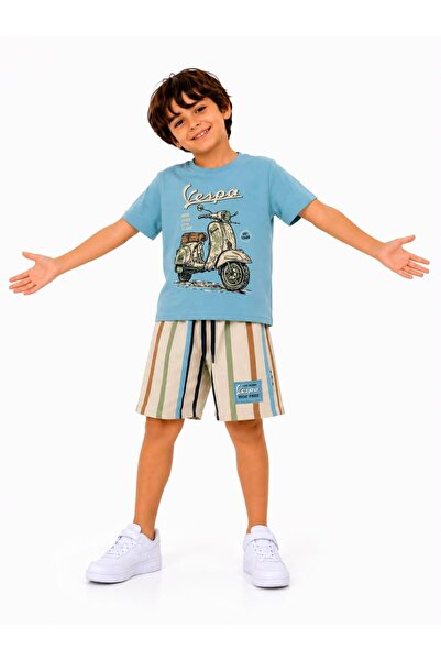 Patriko Boys' Summer Retro Style Cotton T-Shirt and Shorts Set