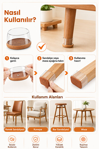 Pazar Kapısı Yuvarlak Silikon Keçeli Sandalye Ve Masa Ayağı Pabucu 4'lü Set Medium