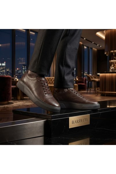 By Barretti Brown Floeter Leather Black Sole Sneaker