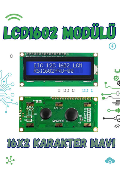 RoboPazar LCD1602 Modülü 16x2 Karakter Mavi LCD Ekran