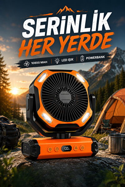 Yussraw Led fenerli kamp vantilatörü 10800 mah saat ayarlı ayarlanabilir başlık ve asma aparatı