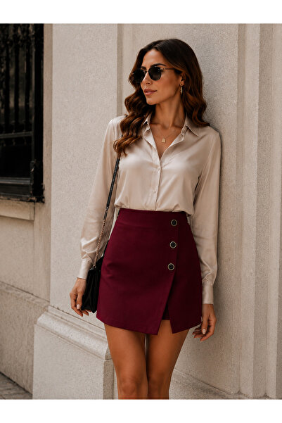 DEEP FAIR Women's High Waist Button Detailed Woven Shorts Skirt Cm26Sr01001
