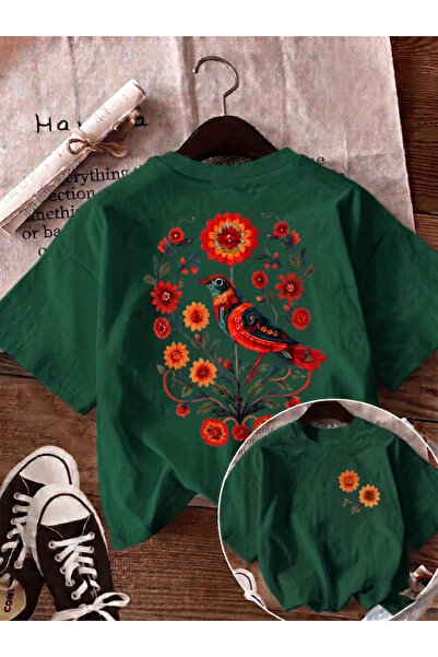 trendypassion Tricou cu design floral cu imprimeu de păsări, stil Boho-Chic
